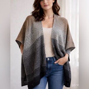 Cocogio Made in Italy Ombré Knit Poncho Cardigan Alpaca Blend OS